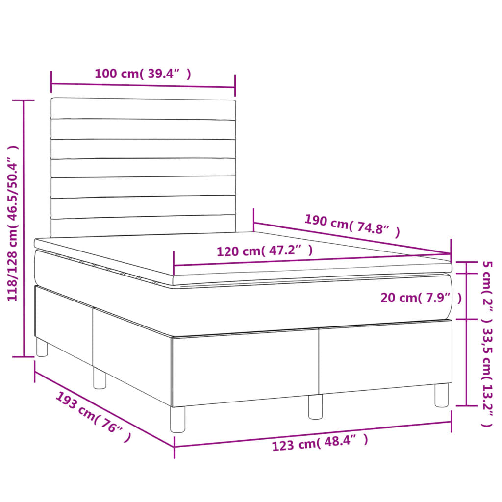 Boxspring met matras en LED stof donkergrijs 120x190 cm 120 x 190 cm Horizontale strepen