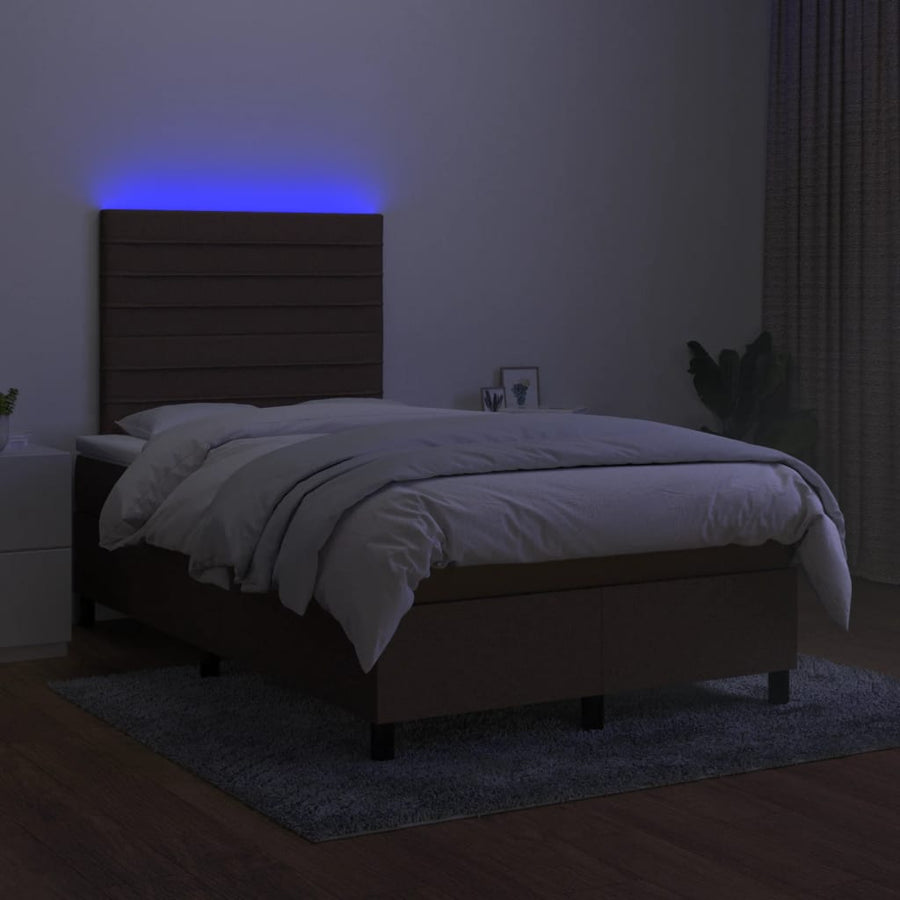 Boxspring met matras en LED stof donkerbruin 120x190 cm 120 x 190 cm Horizontale strepen