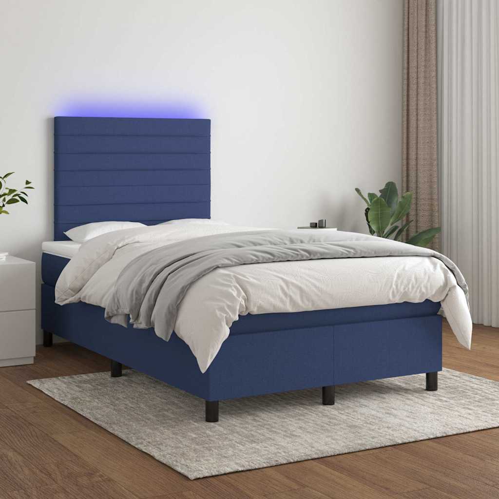 Boxspring Met Matras En Led Stof 120 x 190 cm Blauw