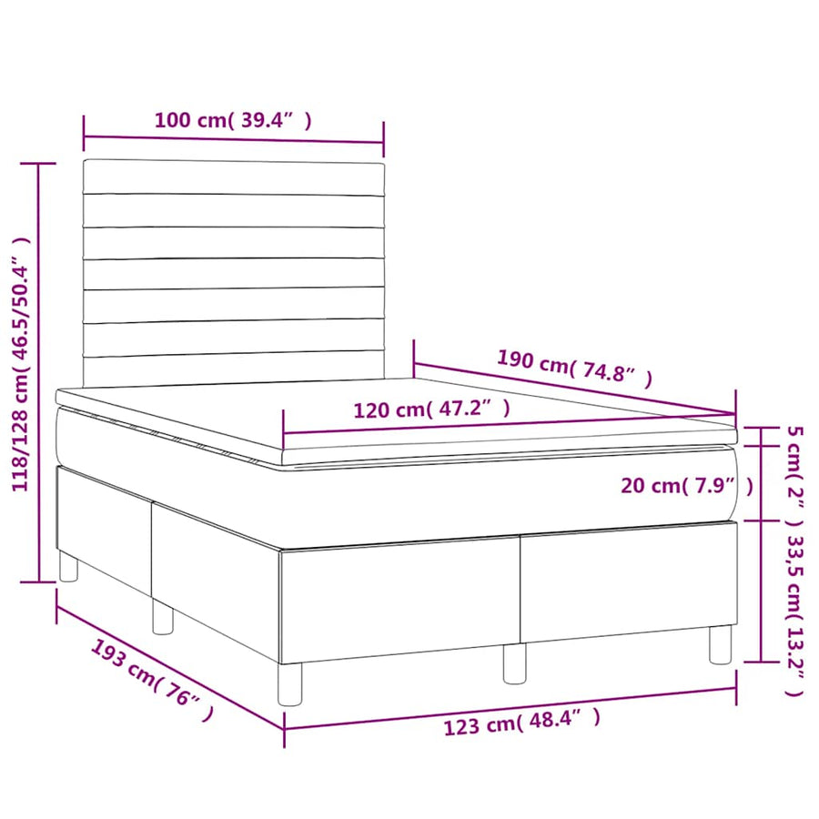 Boxspring Met Matras En Led Stof 120 x 190 cm Blauw