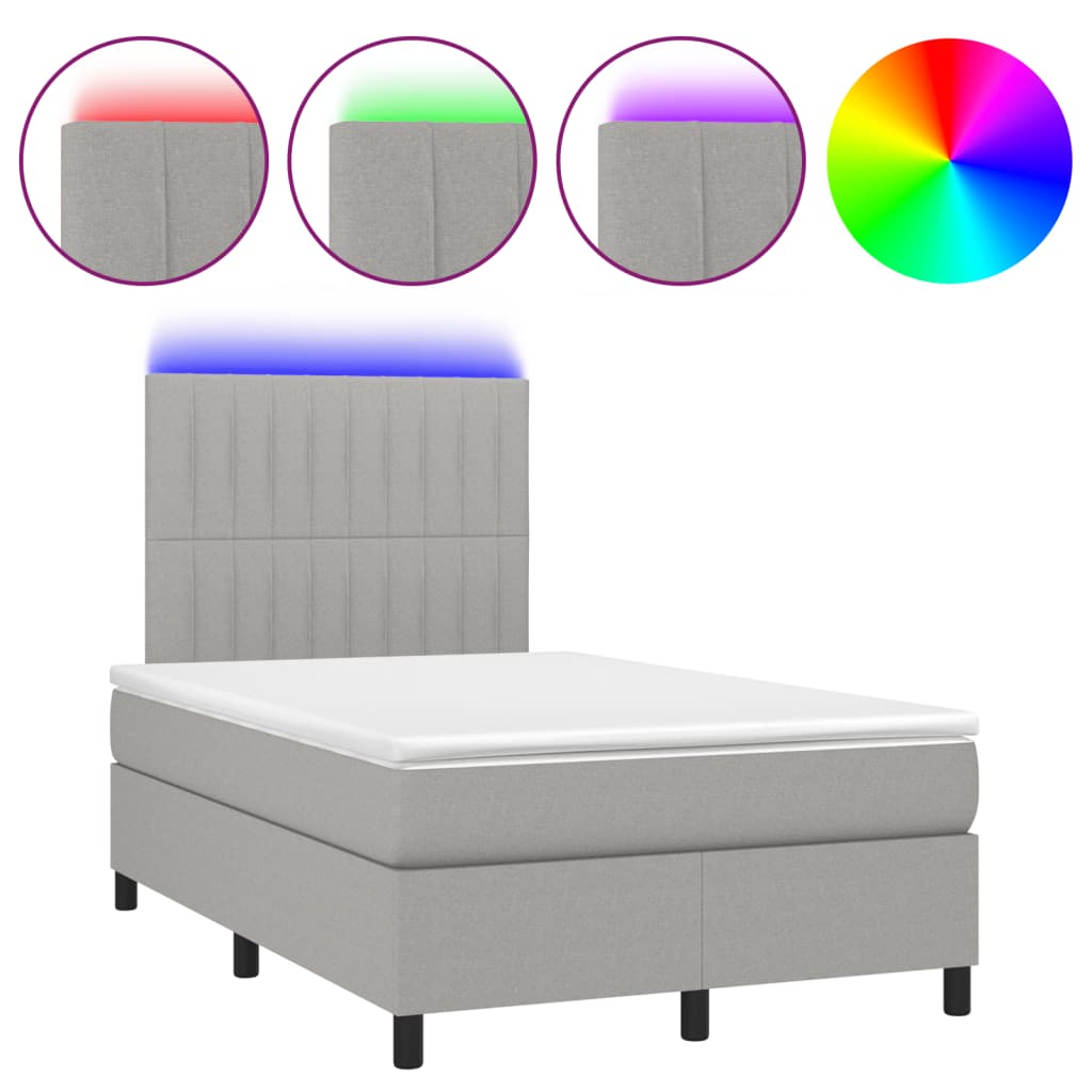 Boxspring met matras en LED stof lichtgrijs 120x190 cm 120 x 190 cm Verticale strepen
