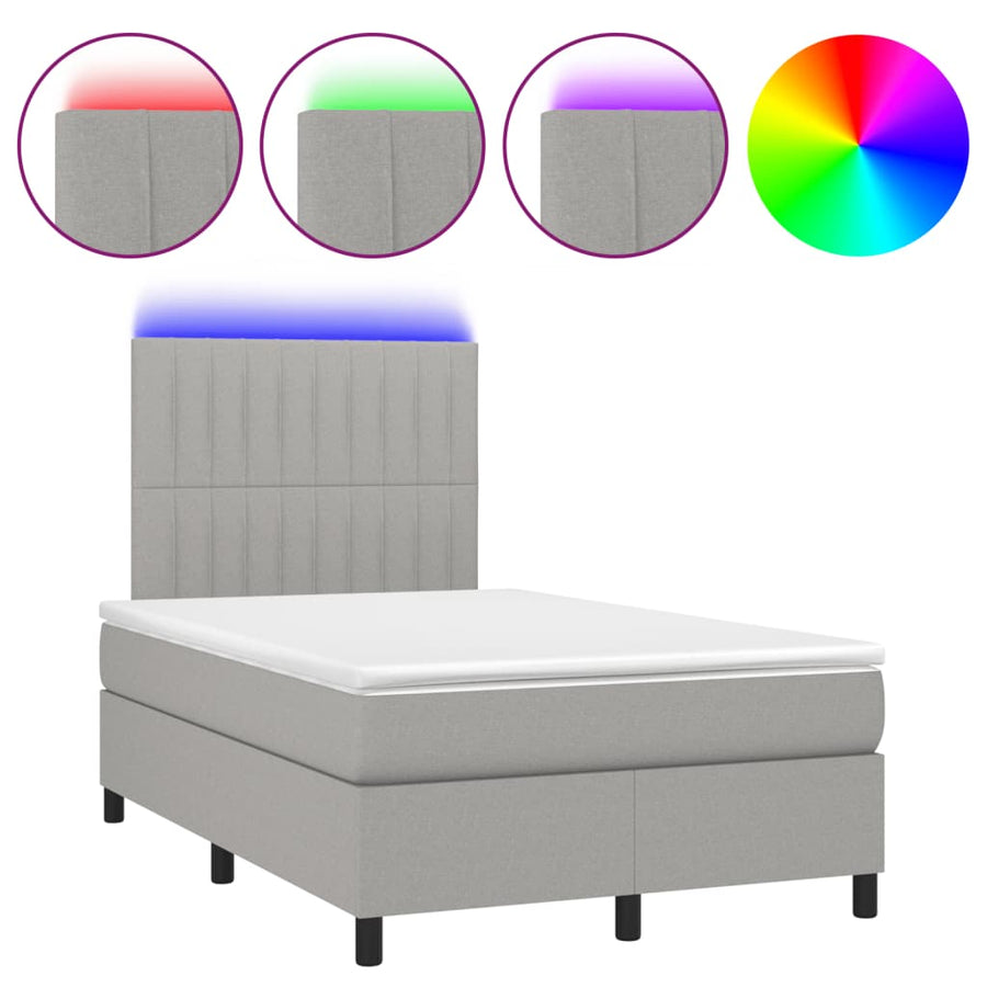 Boxspring met matras en LED stof lichtgrijs 120x190 cm 120 x 190 cm Verticale strepen
