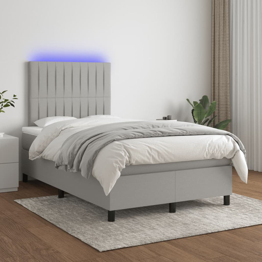 Boxspring met matras en LED stof lichtgrijs 120x190 cm 120 x 190 cm Verticale strepen