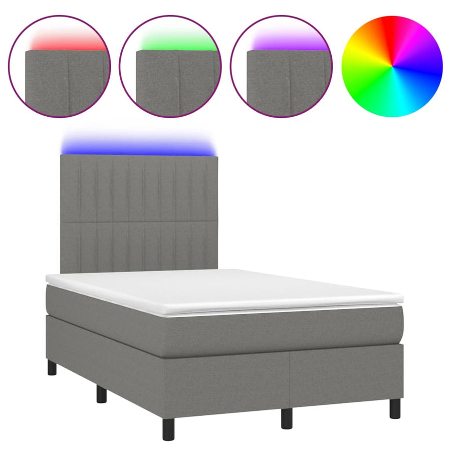 Boxspring met matras en LED stof donkergrijs 120x190 cm 120 x 190 cm Verticale strepen