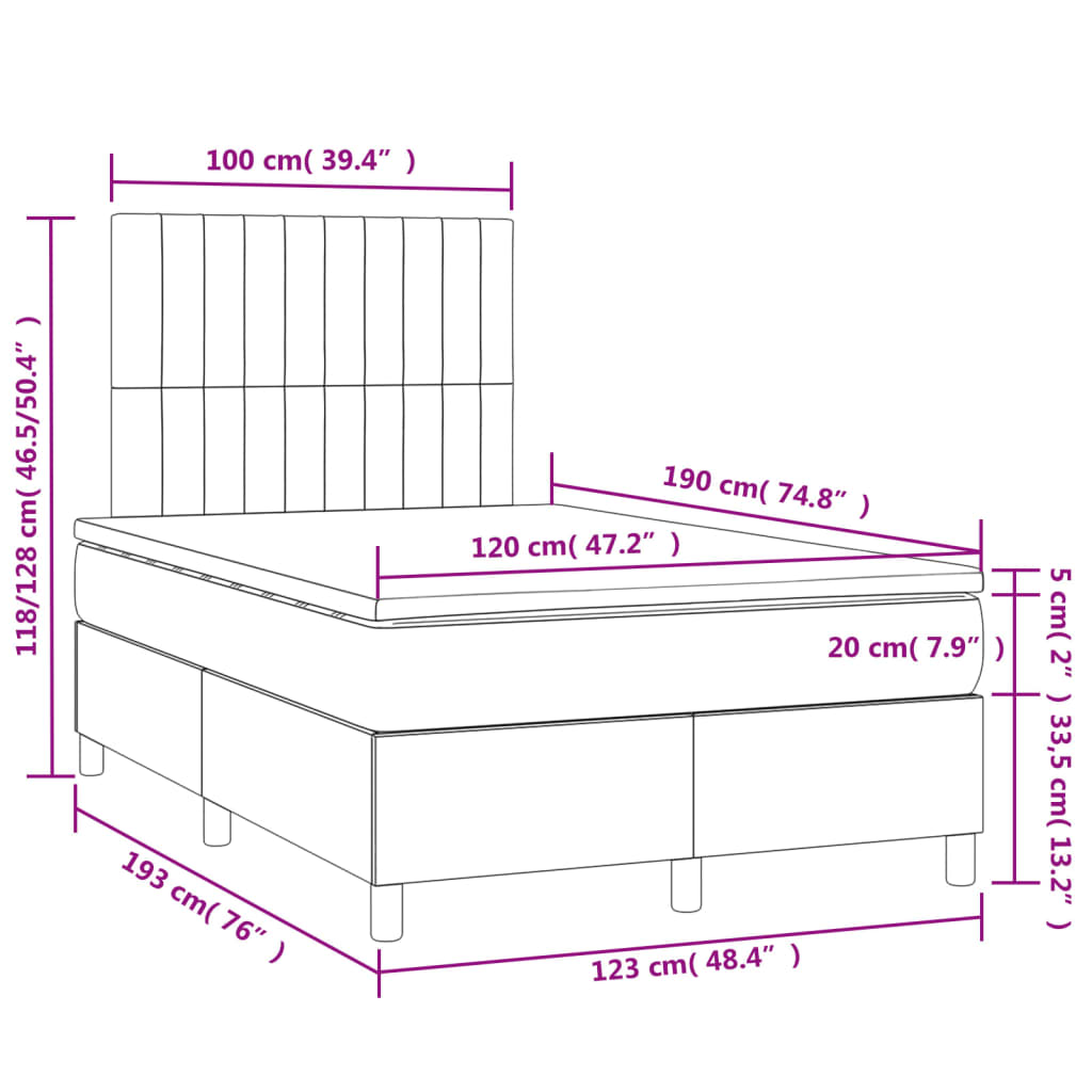 Boxspring met matras en LED stof donkergrijs 120x190 cm 120 x 190 cm Verticale strepen