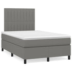 Boxspring met matras en LED stof donkergrijs 120x190 cm 120 x 190 cm Verticale strepen