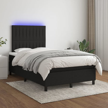 Boxspring met matras en LED stof zwart 120x190 cm 120 x 190 cm Verticale strepen