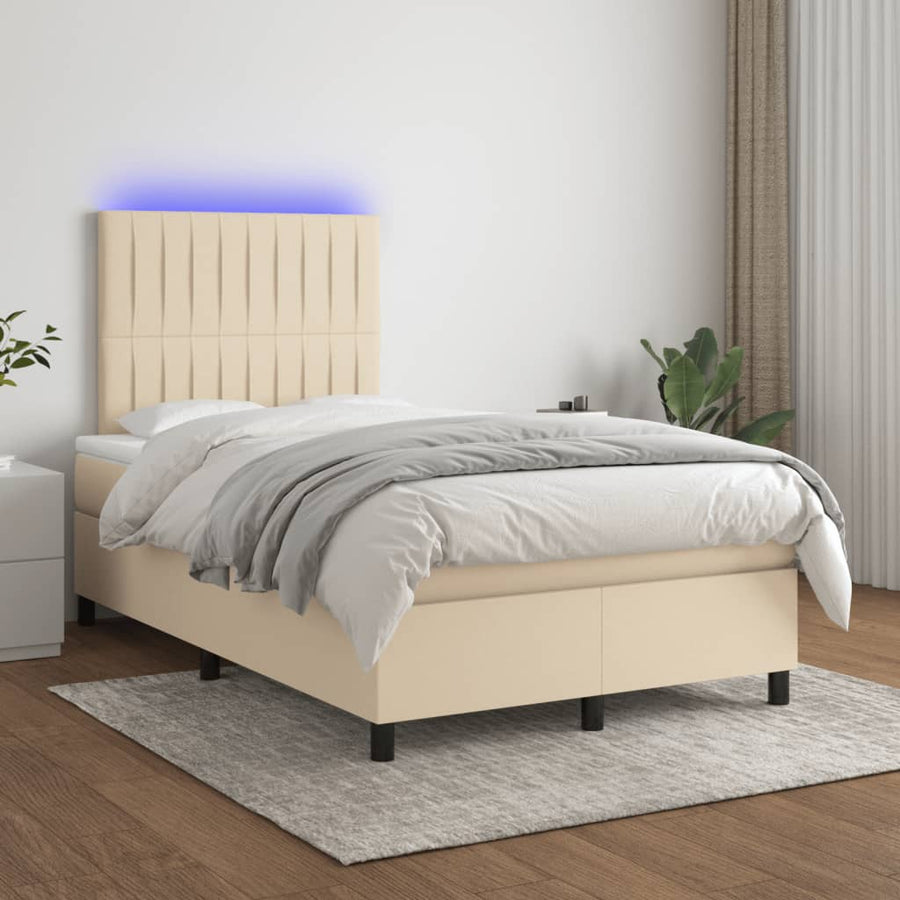 Boxspring met matras en LED stof crèmekleurig 120x190 cm
