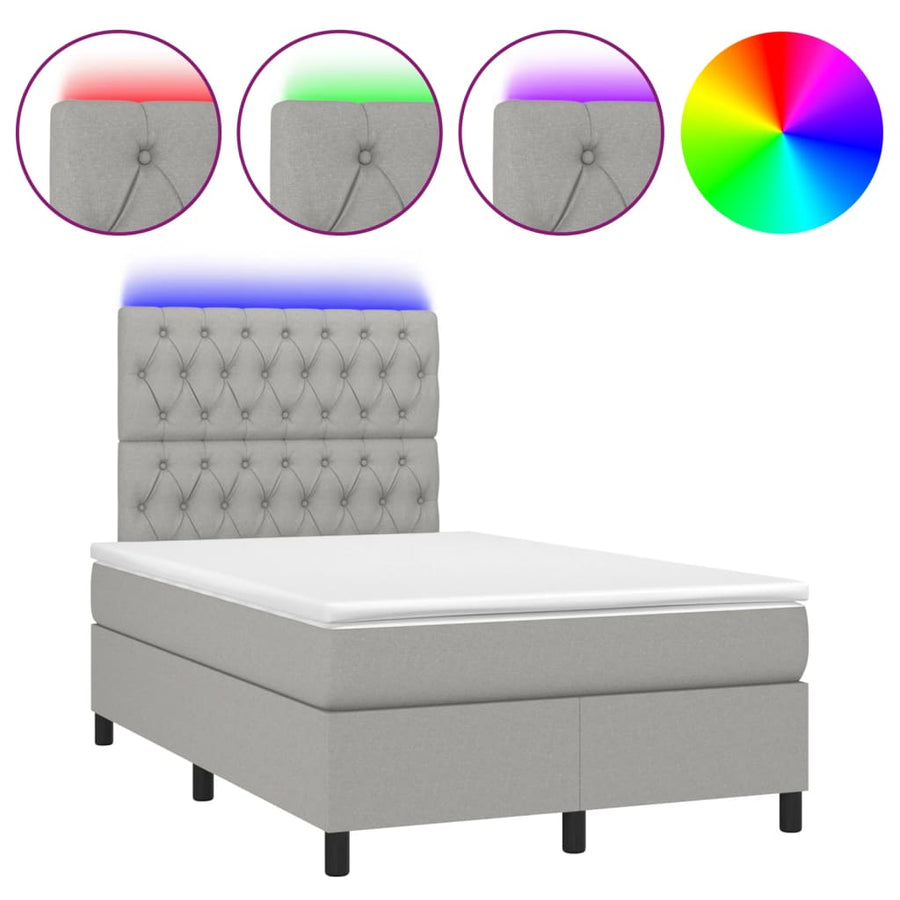 Boxspring met matras en LED stof lichtgrijs 120x190 cm 120 x 190 cm Getuft ontwerp