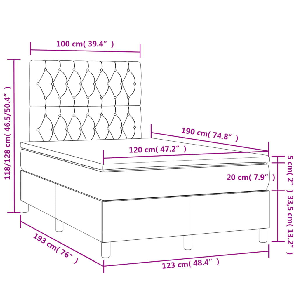 Boxspring met matras en LED stof lichtgrijs 120x190 cm 120 x 190 cm Getuft ontwerp