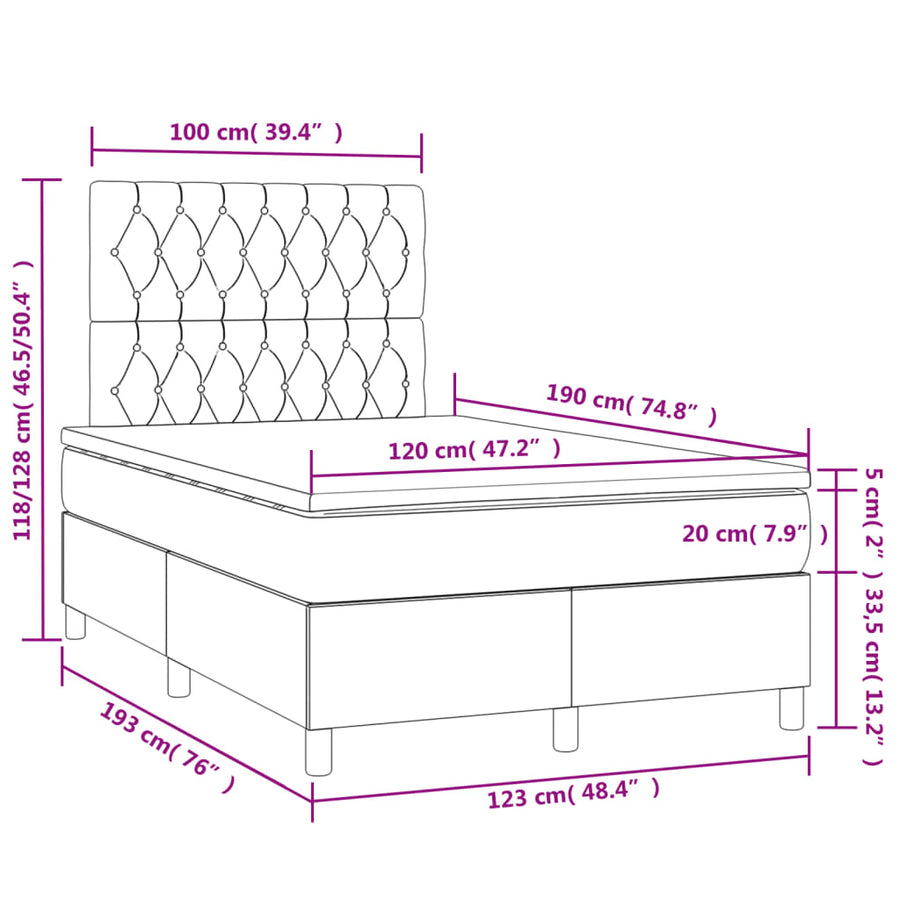 Boxspring met matras en LED stof donkergrijs 120x190 cm 120 x 190 cm Getuft ontwerp