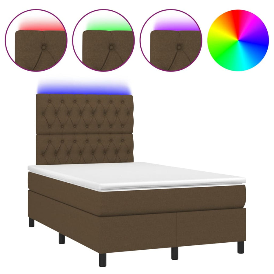 Boxspring met matras en LED stof donkerbruin 120x190 cm 120 x 190 cm Donkerbruin