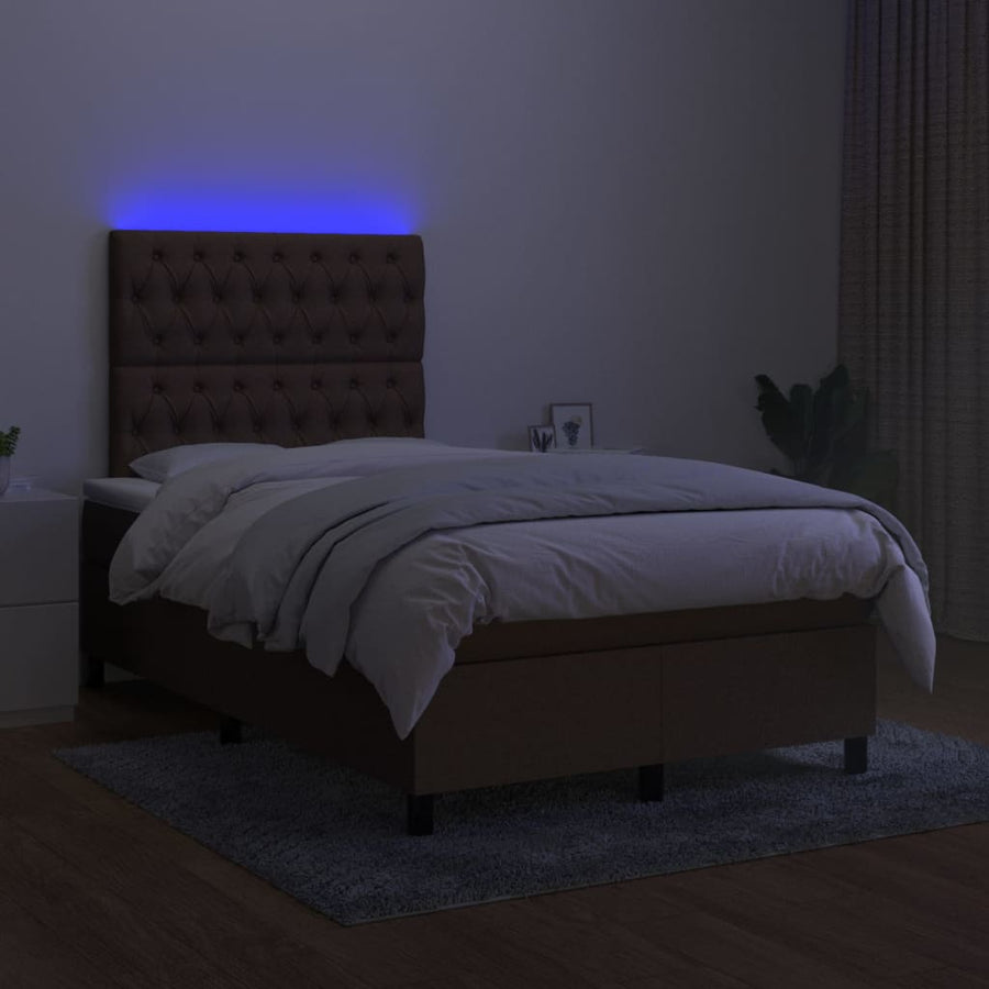 Boxspring met matras en LED stof donkerbruin 120x190 cm 120 x 190 cm Donkerbruin