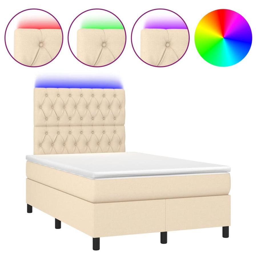 Boxspring met matras en LED stof crèmekleurig 120x190 cm 120 x 190 cm Crème