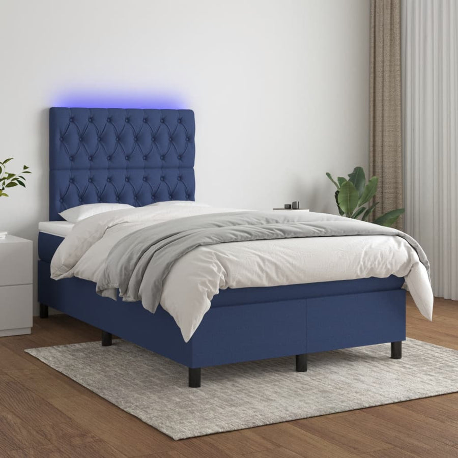Boxspring Met Matras En Led Stof 120 x 190 cm Blauw