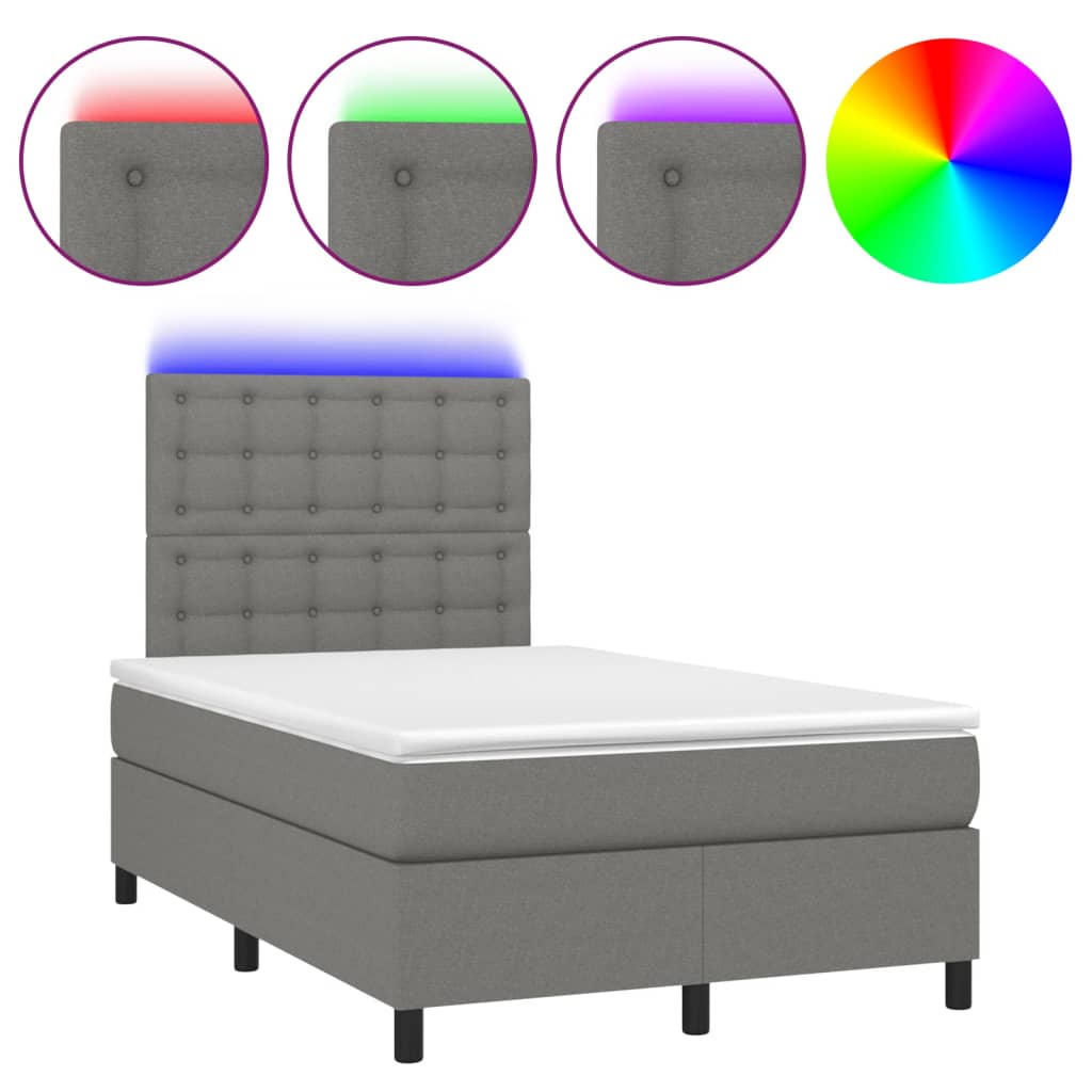 Boxspring met matras en LED stof donkergrijs 120x190 cm