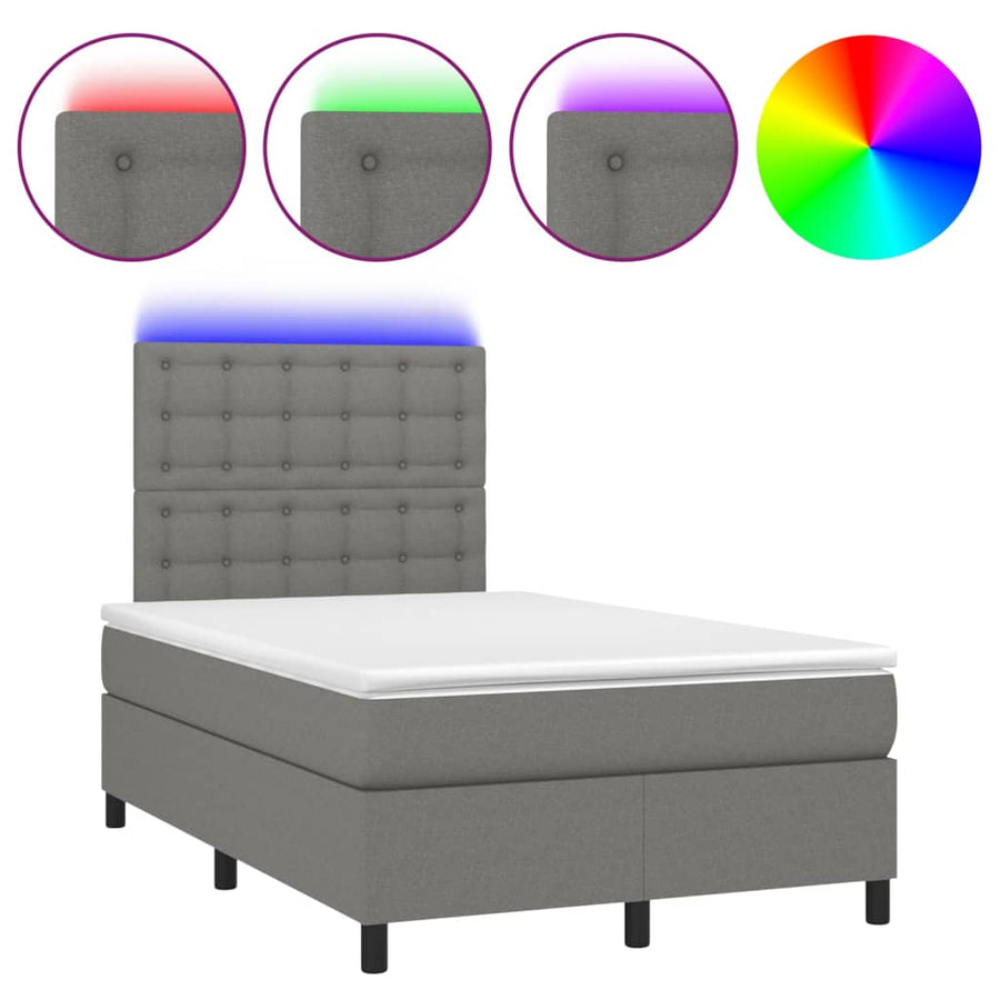 Boxspring met matras en LED stof donkergrijs 120x190 cm