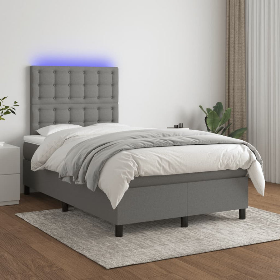 Boxspring met matras en LED stof donkergrijs 120x190 cm