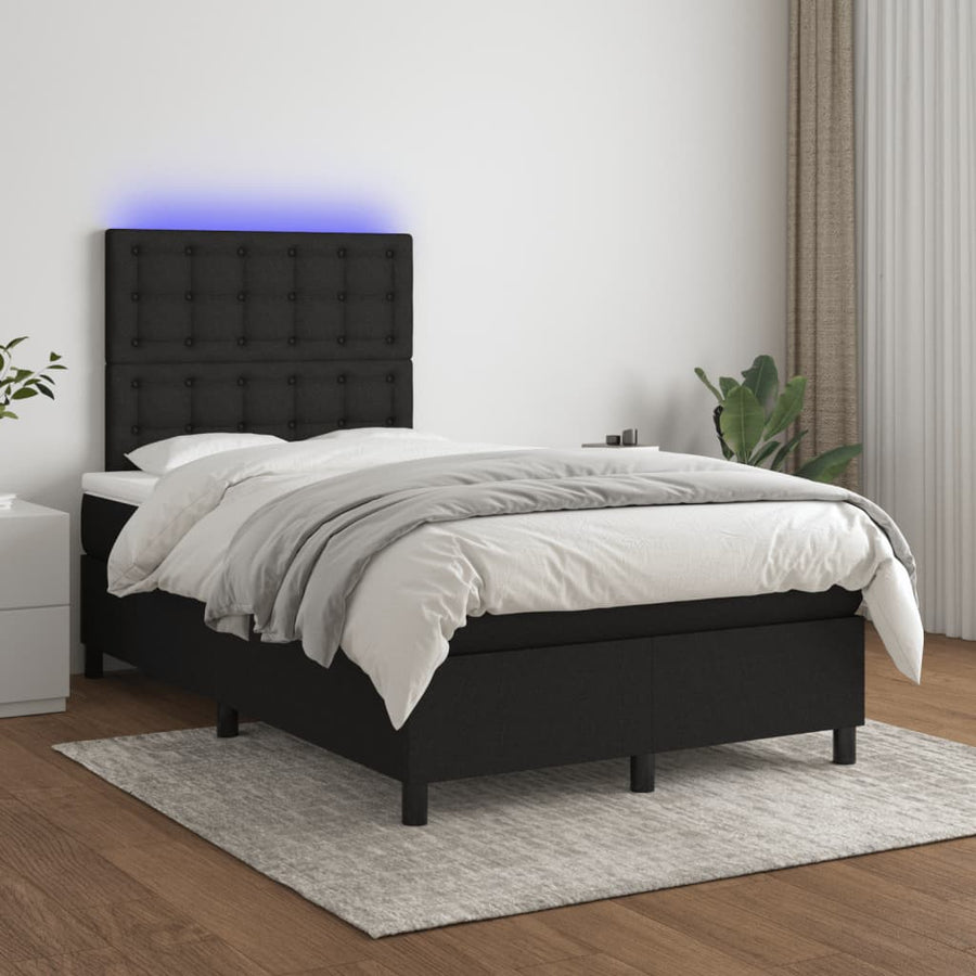 Boxspring met matras en LED stof zwart 120x190 cm 120 x 190 cm Knopen