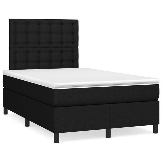 Boxspring met matras en LED stof zwart 120x190 cm 120 x 190 cm Knopen