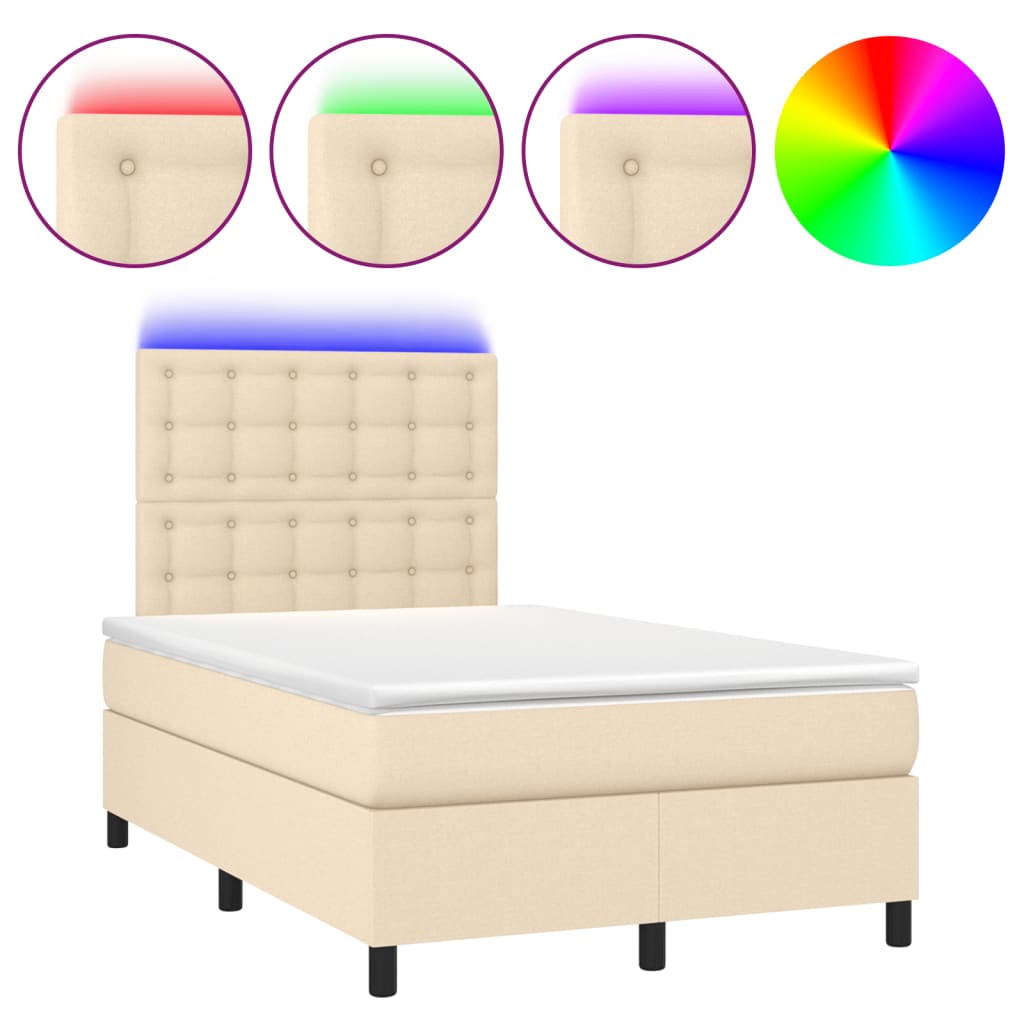 Boxspring met matras en LED stof crèmekleurig 120x190 cm 120 x 190 cm Knopen