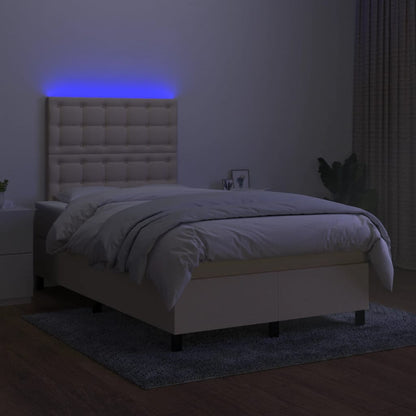 Boxspring met matras en LED stof crèmekleurig 120x190 cm 120 x 190 cm Knopen