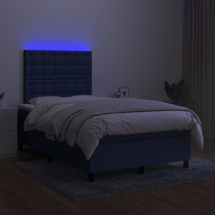Boxspring Met Matras En Led Stof 120 x 190 cm Blauw