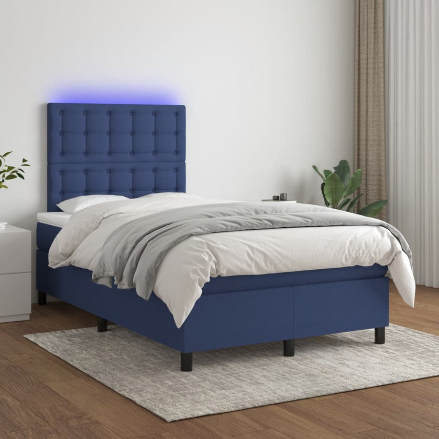 Boxspring Met Matras En Led Stof 120 x 190 cm Blauw