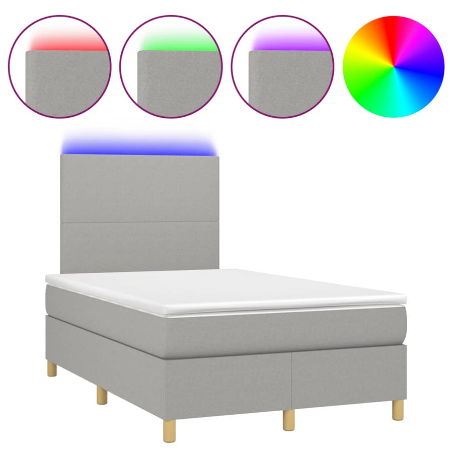 Boxspring met matras en LED stof lichtgrijs 120x190 cm 120 x 190 cm Effen ontwerp