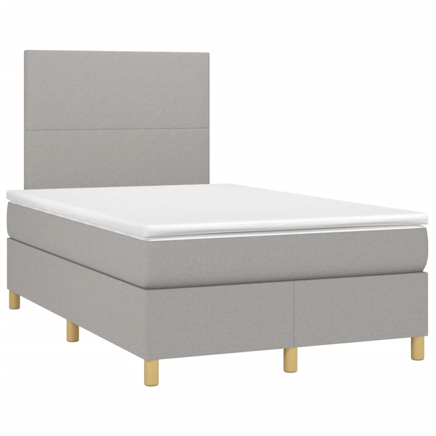 Boxspring met matras en LED stof lichtgrijs 120x190 cm 120 x 190 cm Effen ontwerp
