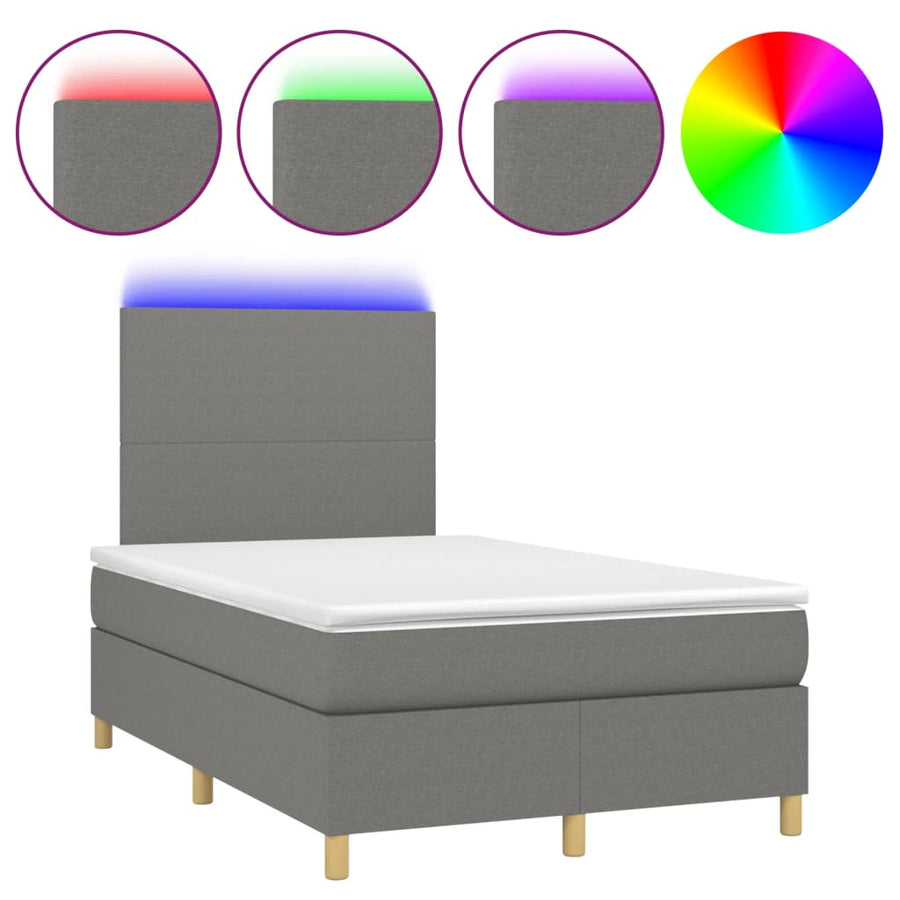 Boxspring met matras en LED stof donkergrijs 120x190 cm 120 x 190 cm Effen ontwerp