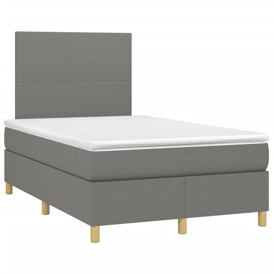Boxspring met matras en LED stof donkergrijs 120x190 cm 120 x 190 cm Effen ontwerp
