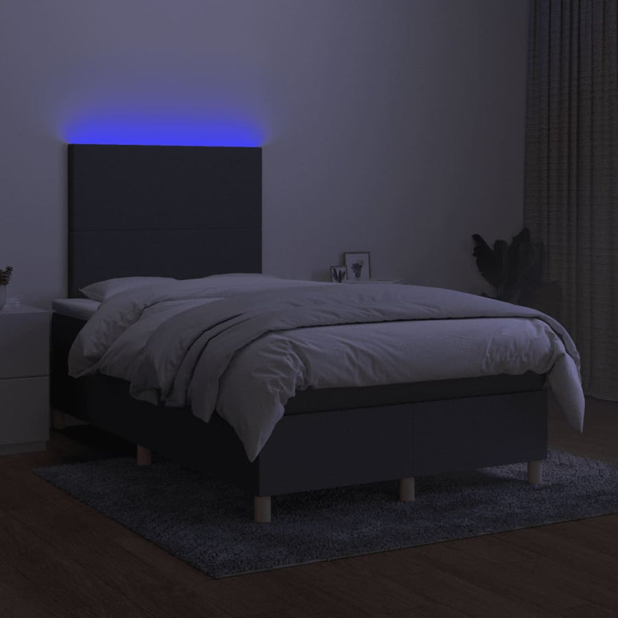 Boxspring met matras en LED stof donkergrijs 120x190 cm 120 x 190 cm Effen ontwerp