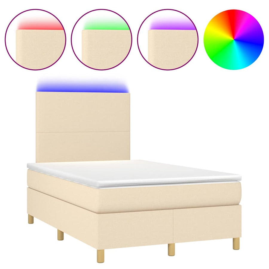 Boxspring Met Matras En Led Stof Kleurig 120 x 190 cm Crème