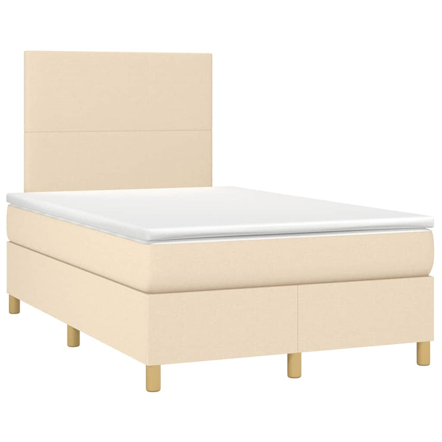 Boxspring Met Matras En Led Stof Kleurig 120 x 190 cm Crème