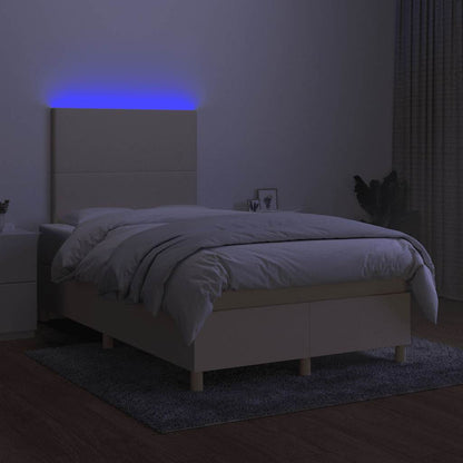 Boxspring Met Matras En Led Stof Kleurig 120 x 190 cm Crème