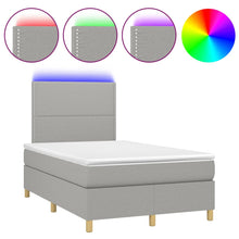 Boxspring met matras en LED stof lichtgrijs 120x190 cm 120 x 190 cm Effen met spijkers