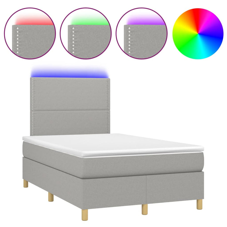 Boxspring met matras en LED stof lichtgrijs 120x190 cm 120 x 190 cm Effen met spijkers
