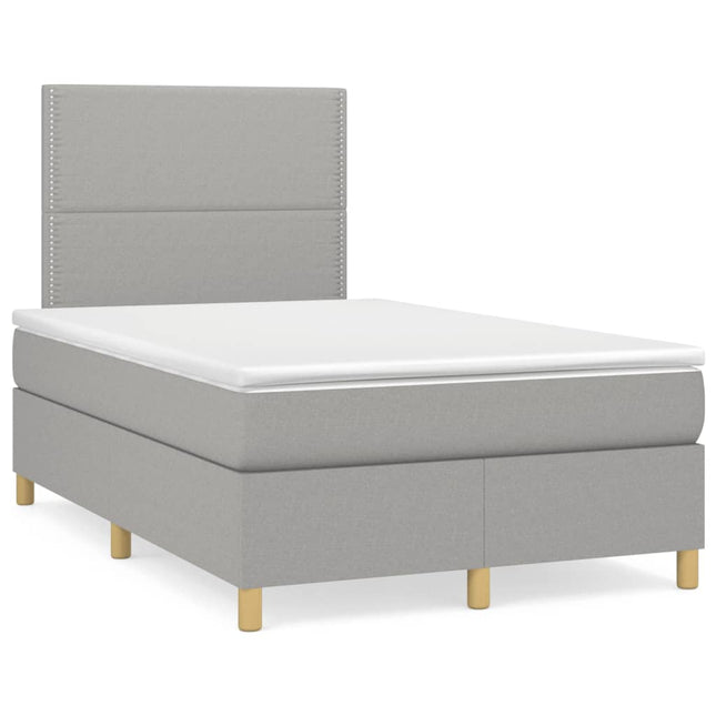 Boxspring met matras en LED stof lichtgrijs 120x190 cm 120 x 190 cm Effen met spijkers