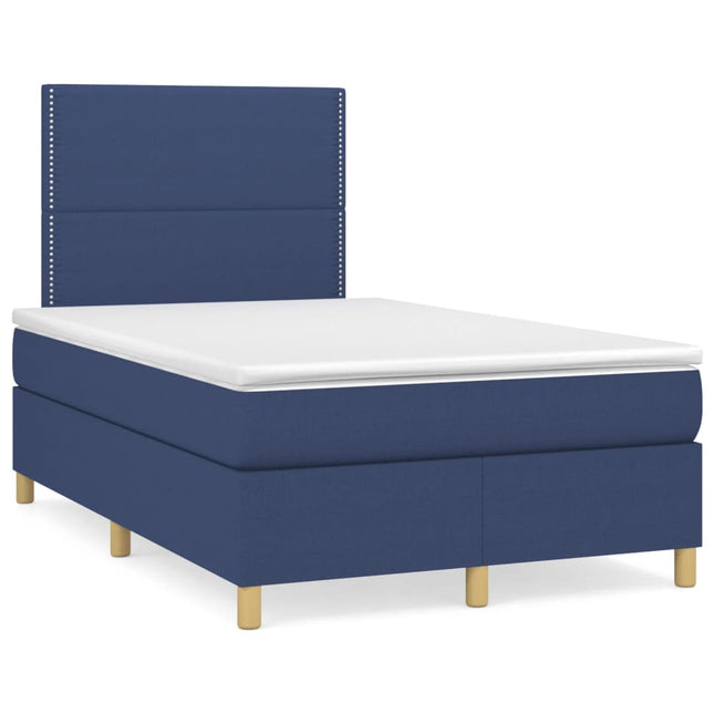 Boxspring met matras en LED stof blauw 120x190 cm 120 x 190 cm Effen met spijkers