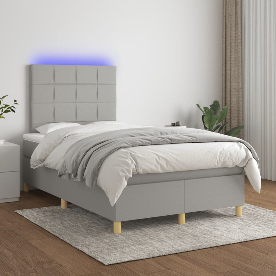 Boxspring met matras en LED stof lichtgrijs 120x190 cm 120 x 190 cm Blok met vierkanten