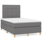 Boxspring met matras en LED stof donkergrijs 120x190 cm 120 x 190 cm Blok met vierkanten