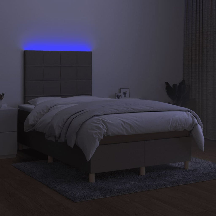 Boxspring met matras en LED stof taupe 120x190 cm 120 x 190 cm Blok met vierkanten
