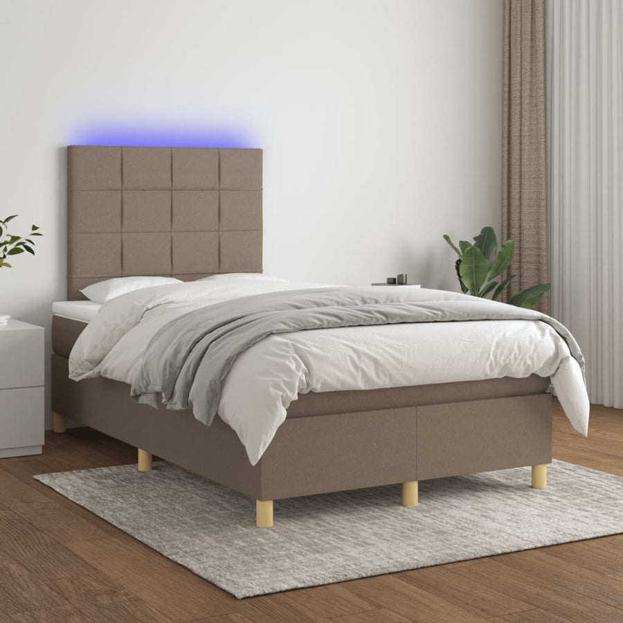 Boxspring met matras en LED stof taupe 120x190 cm 120 x 190 cm Blok met vierkanten