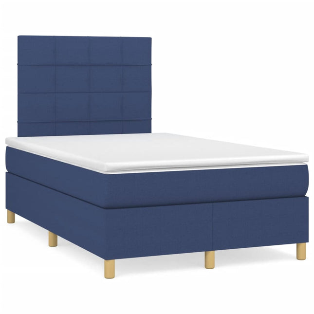 Boxspring met matras en LED stof blauw 120x190 cm 120 x 190 cm Blok met vierkanten