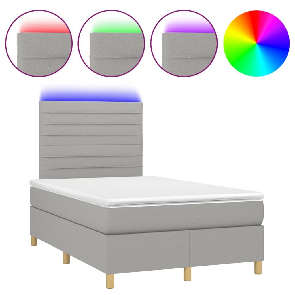 Boxspring met matras en LED stof lichtgrijs 120x190 cm 120 x 190 cm Lichtgrijs