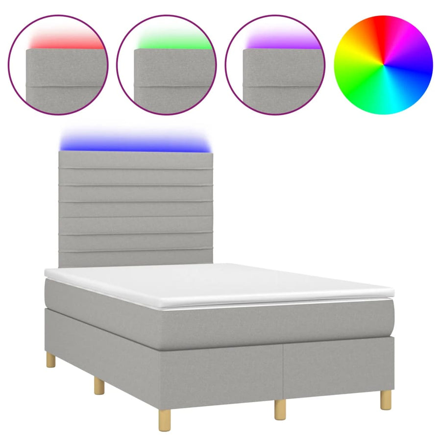 Boxspring met matras en LED stof lichtgrijs 120x190 cm 120 x 190 cm Lichtgrijs