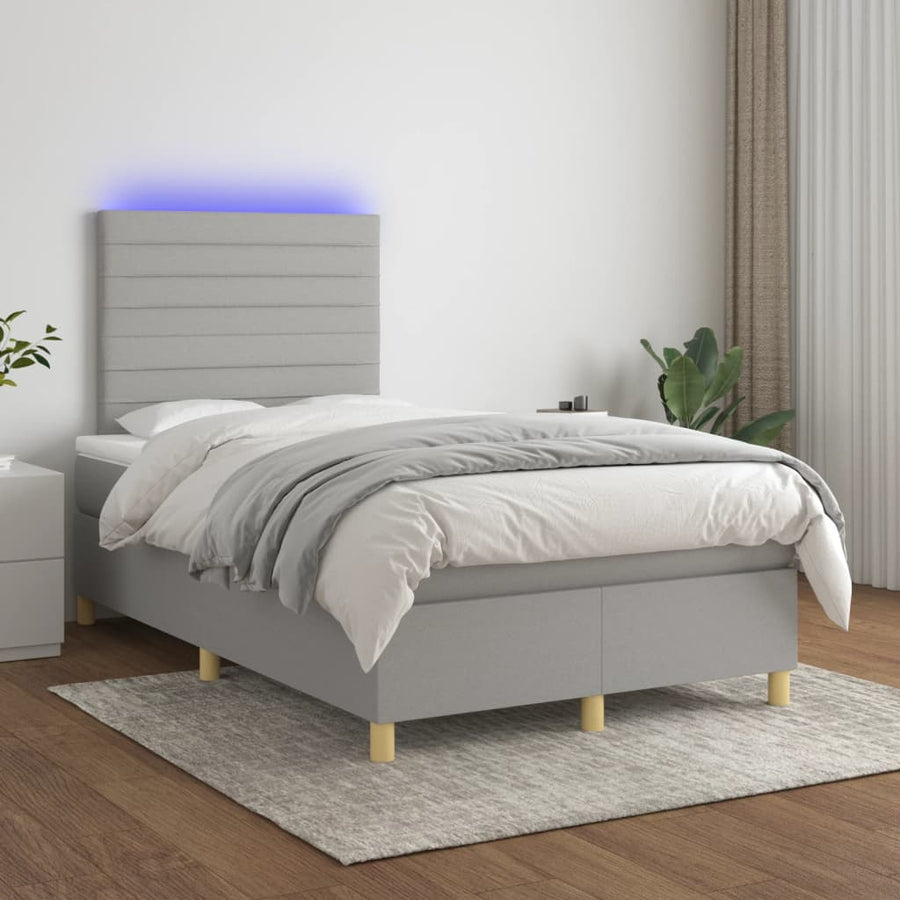 Boxspring met matras en LED stof lichtgrijs 120x190 cm 120 x 190 cm Lichtgrijs