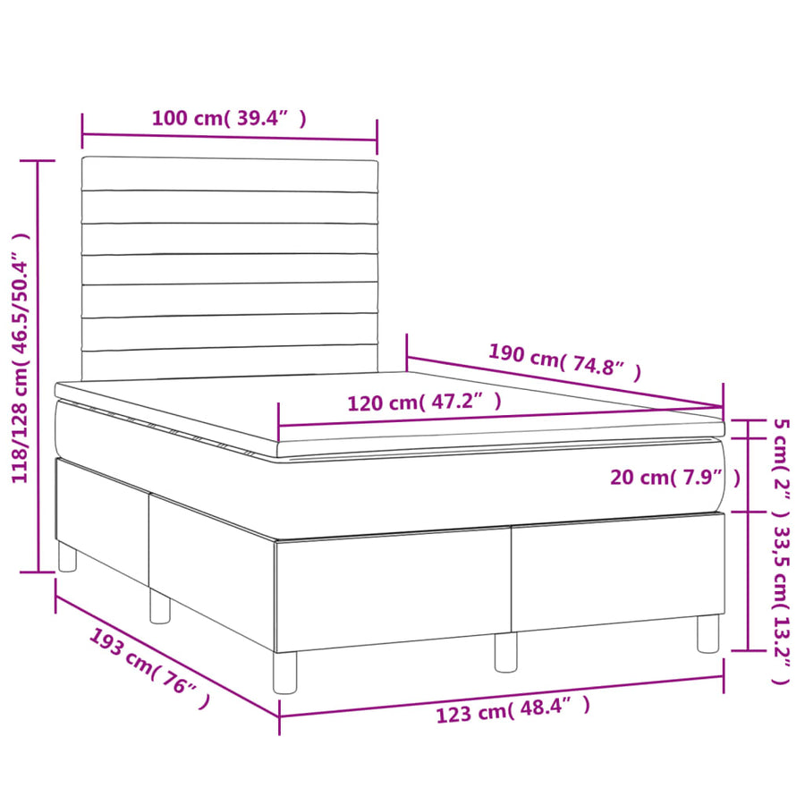 Boxspring met matras en LED stof lichtgrijs 120x190 cm 120 x 190 cm Lichtgrijs