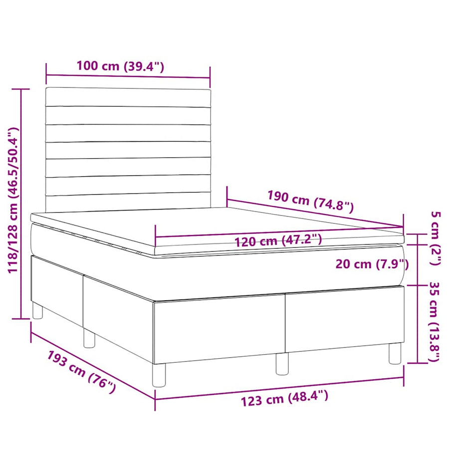 Boxspring Met Matras En Led Stof Kleurig 120 x 190 cm Crème